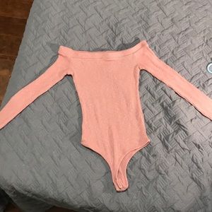 Pink cold shoulder fashion nova bodysuit